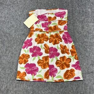 Sabo Dress Womens Small White Orange Pink Strapless Aziza Floral Cotton Summer